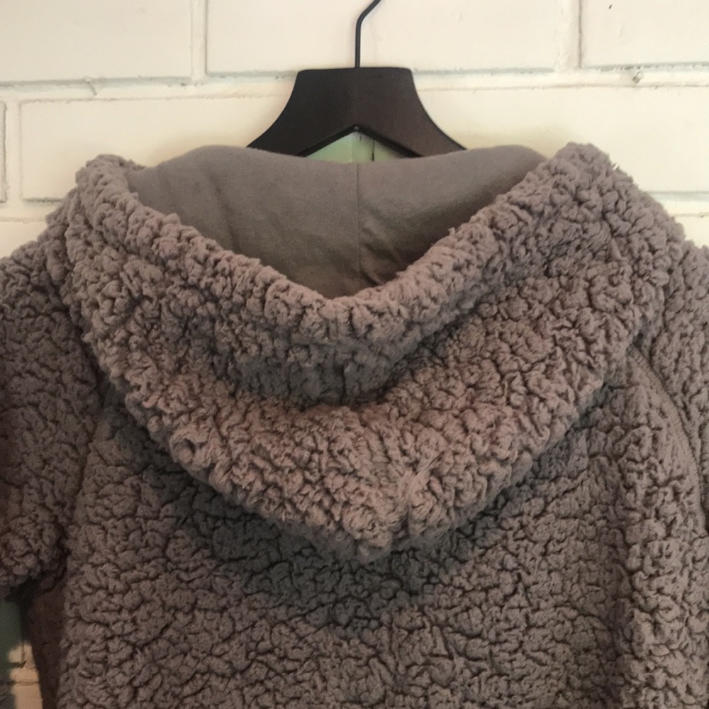 Z by Zella Bomber Fleece Hooded Sherpa Gray Jacket Size Medium - Picture 7 of 13